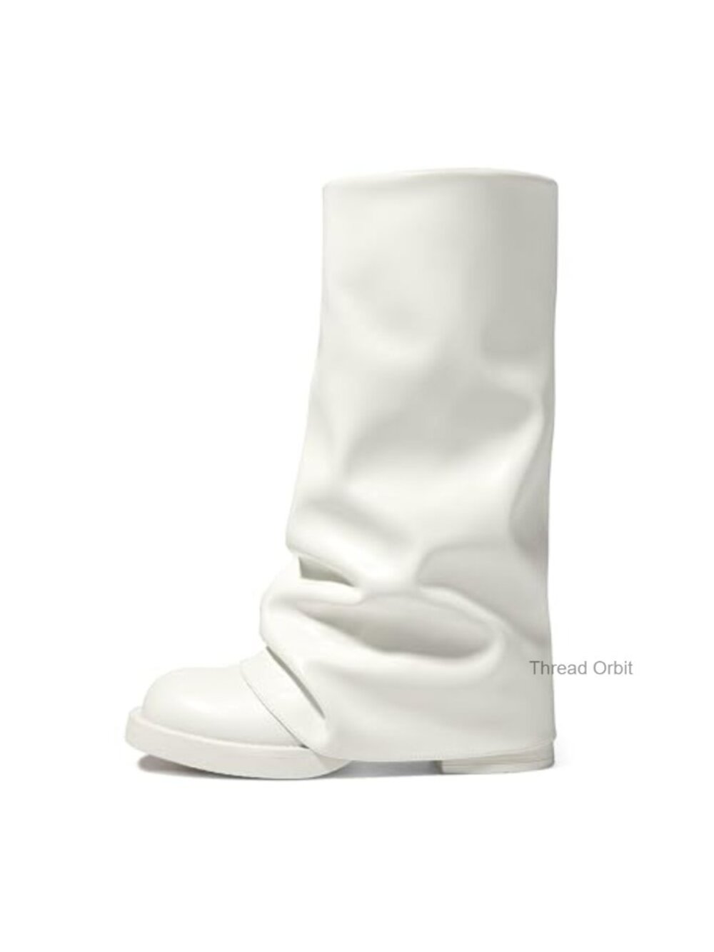Faux Leather Slouchy Fold Over Knee High Boots Square Toe Pull On Chunky Heel